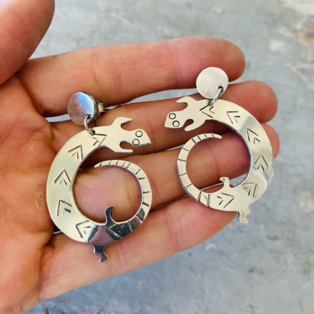 Taxco Silver Lizard Hoop Earrings